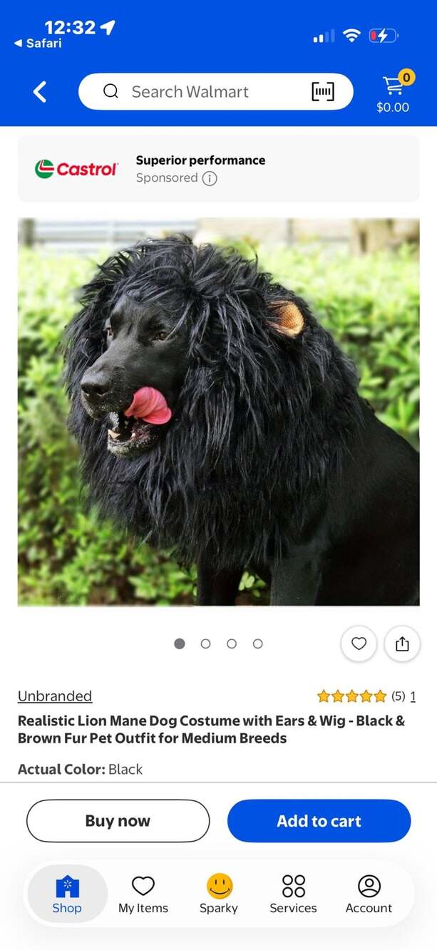 Unbranded Lion Mane Dog Costume Size M Black
